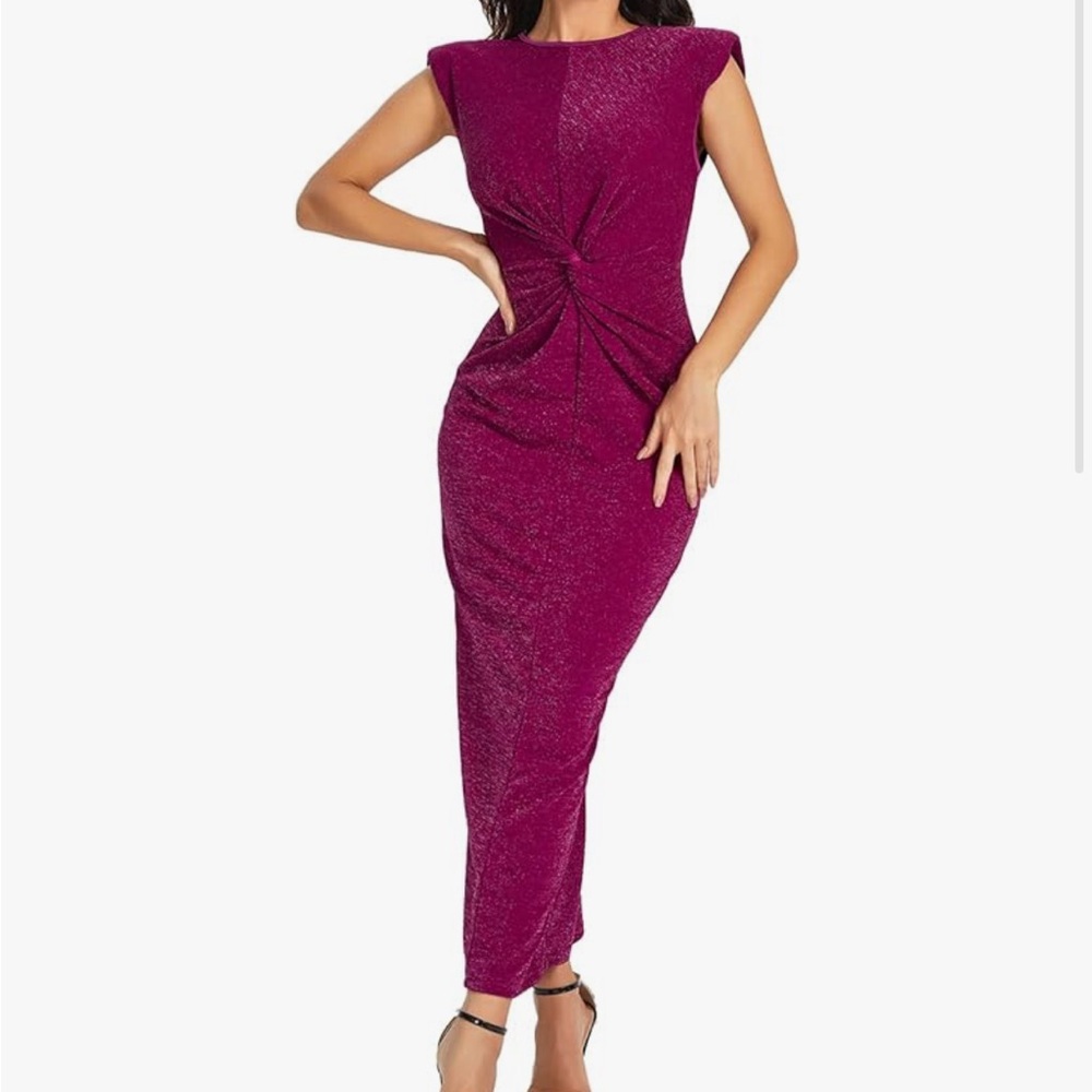 Fashion Nova Sparkly shoulder pad maxi dress